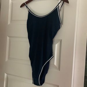 NWT Ralph Lauren, Navy with white trim, one piece swimsuit. Size M